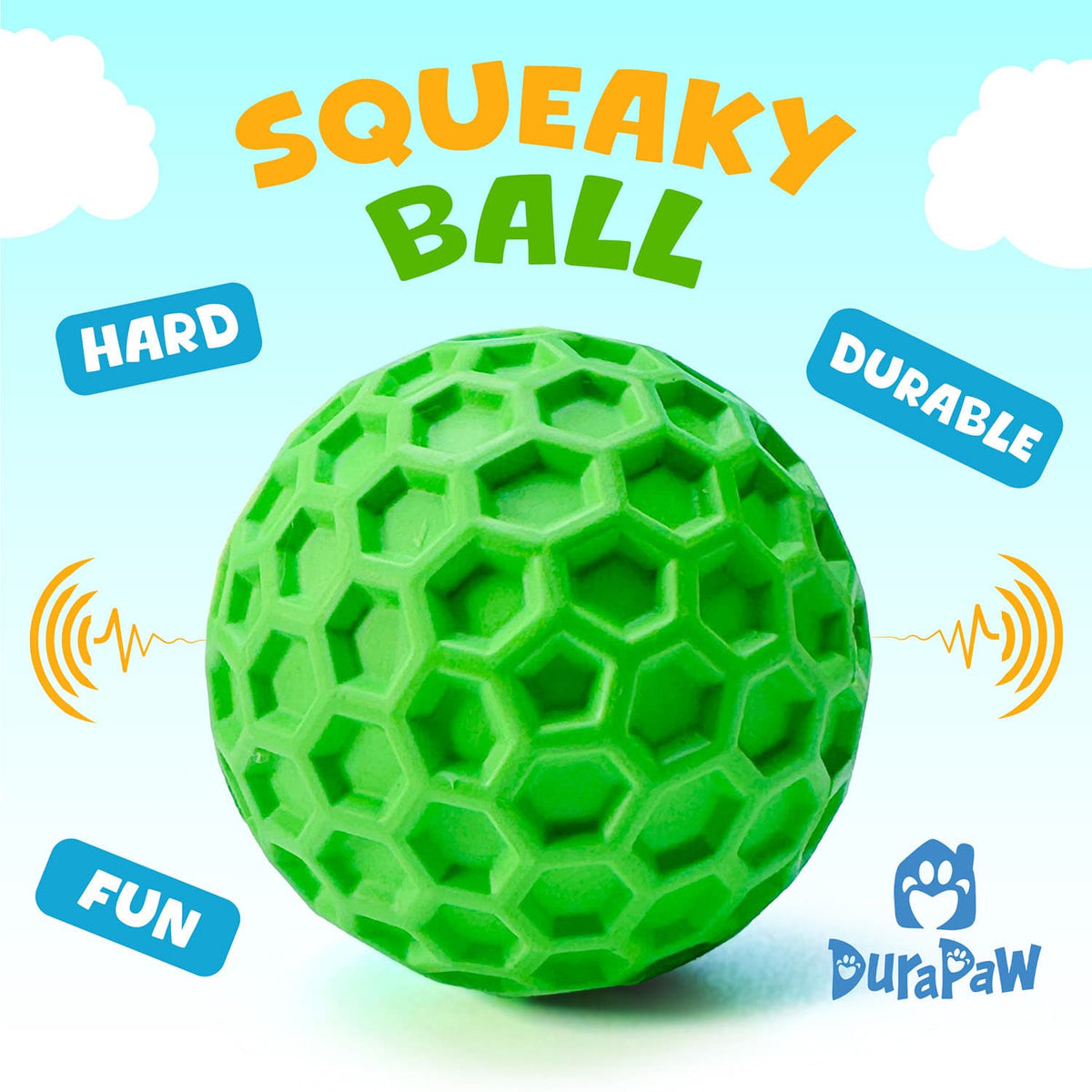 Super Squeaky Green Rubber Dog Ball Toy