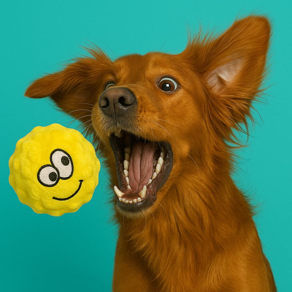 Dog playing 2 in 1 DuraPaw Popcorn Rippable Pet Toy Green background