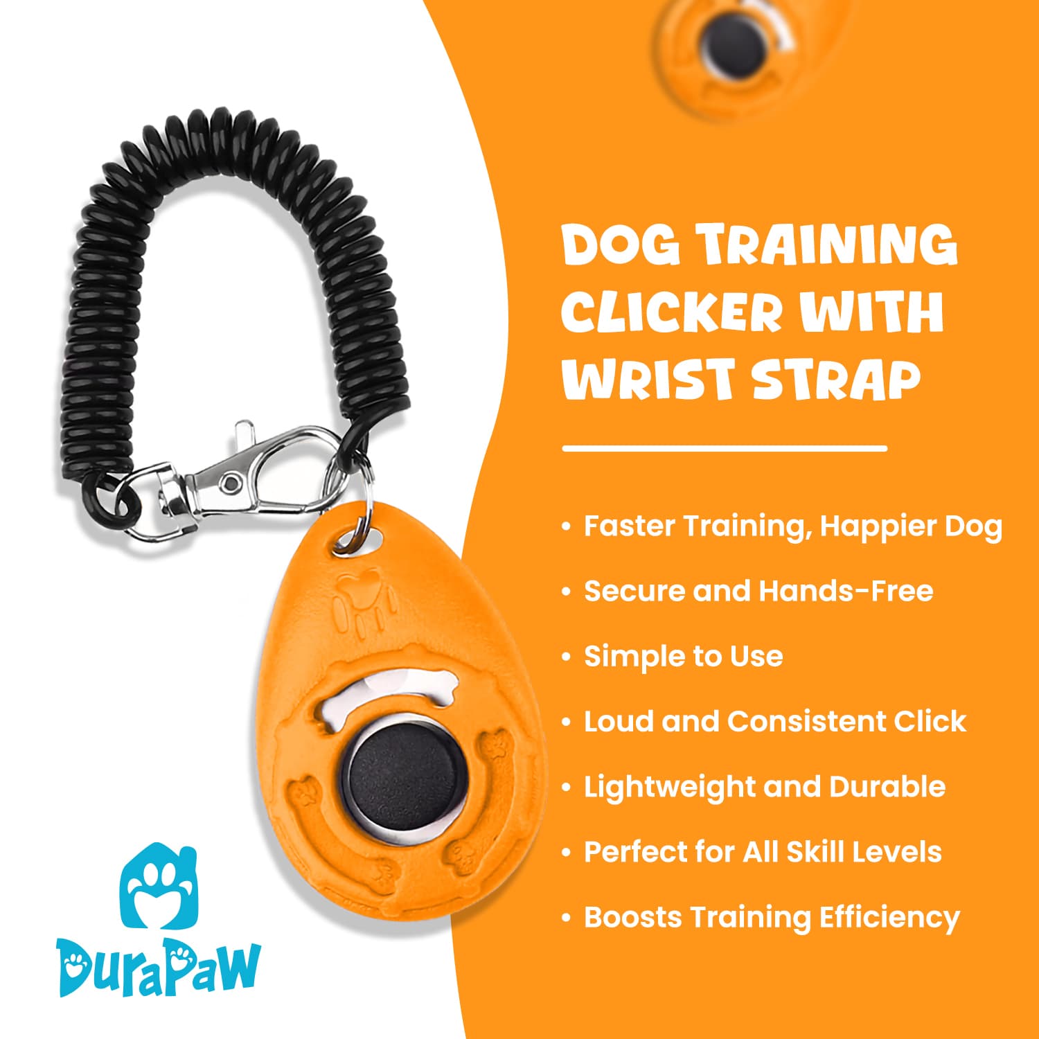 DuraPaw pet dog training clicker secure hands free