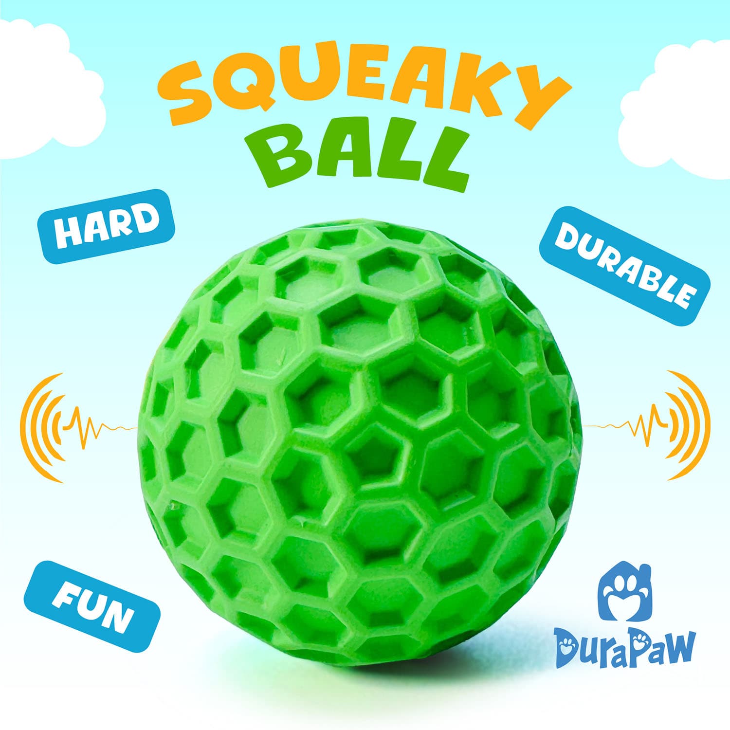 Super Squeaky Green Rubber Dog Ball Toy