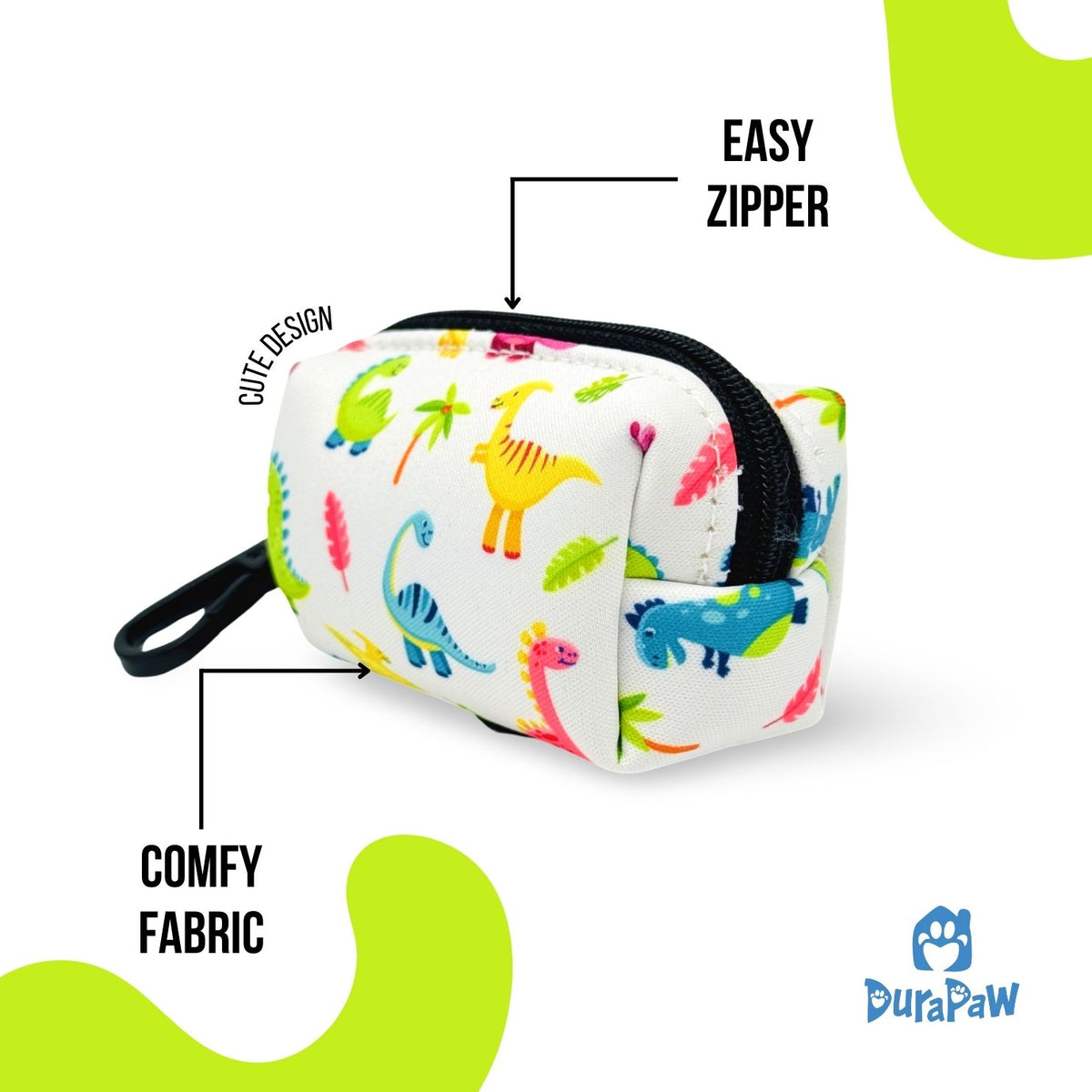Durable Comfortable Fabric Dog Poop Bag Dispenser Dinosaur Design