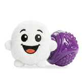 White plush DuraPaw 2-in-1 Rippable blizzard snowball dog toy with a purple textured ball on a white background