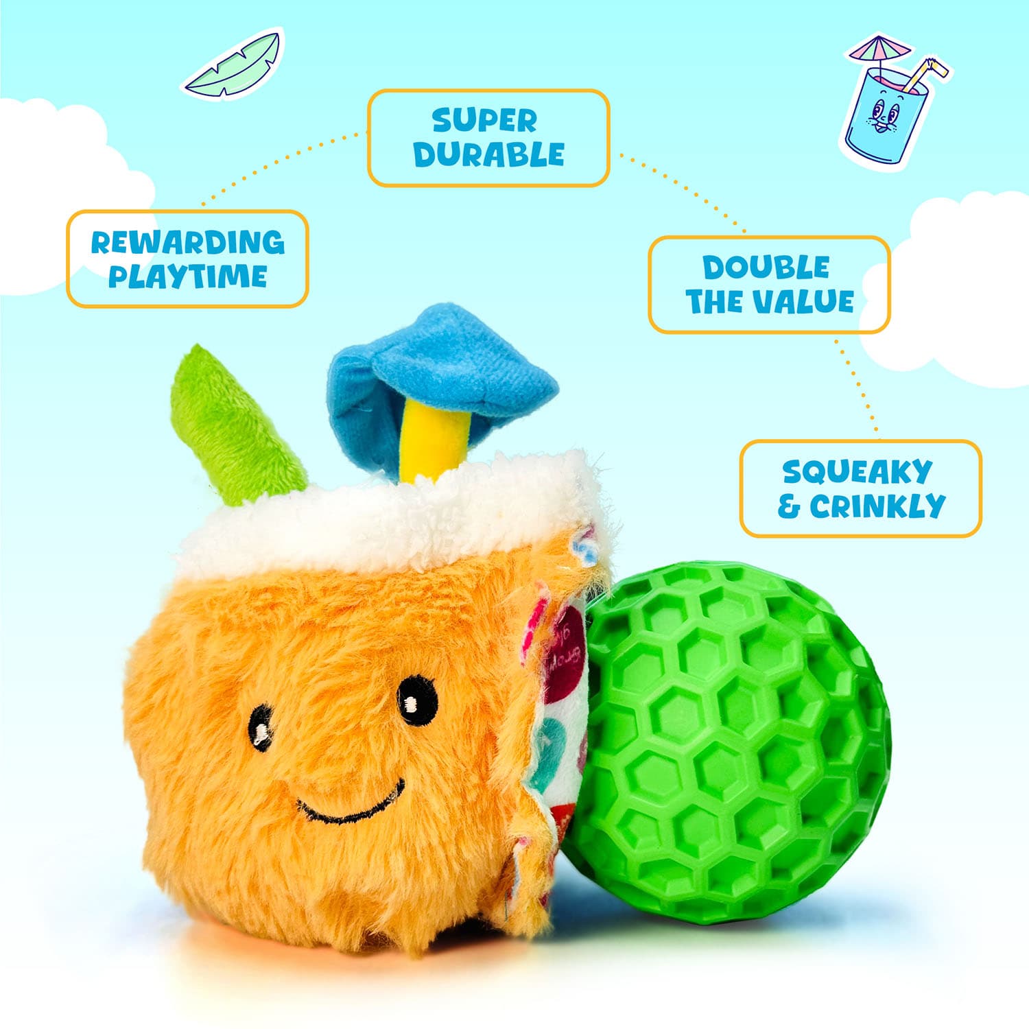 DuraPaw 2 in 1 Squeaky Coconut Tough Dog Toy