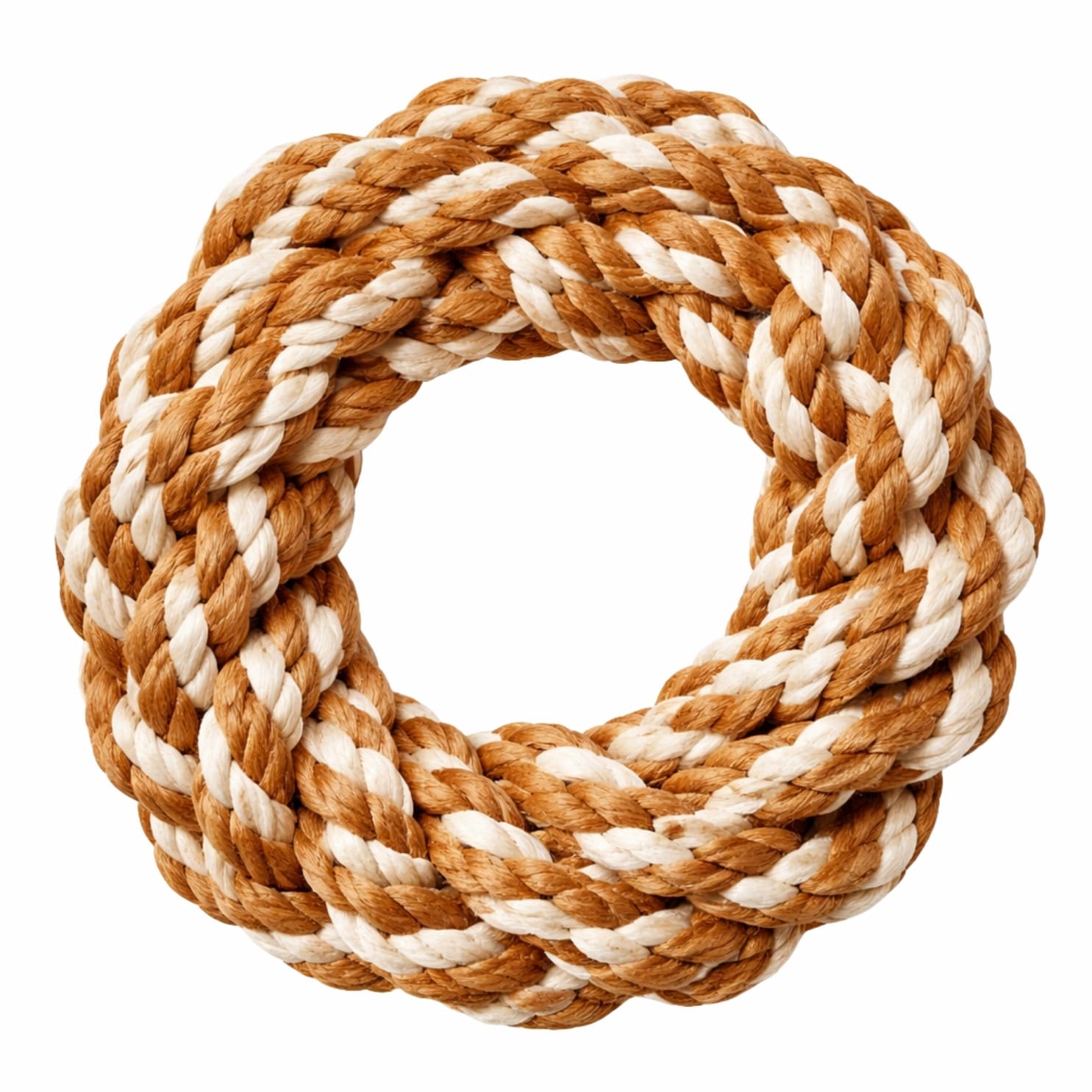 DuraPaw bagel twist tug top interactive brown and white dog toy on white background