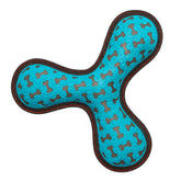 DuraPaw blue frisbee throw dog toy with bone pattern on a white background
