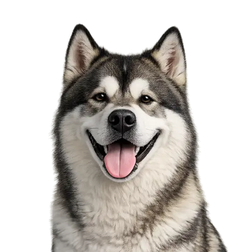 Alaskan Malamute with a happy expression on a png background