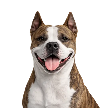 American Staffordshire dog breed with a brown and white coat on a png background