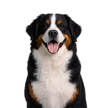 Bernese Mountain Dog with a happy expression on a png background