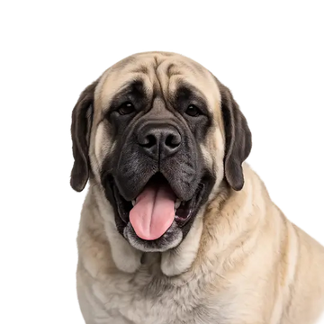 Mastiff dog breed with a happy expression on a png background