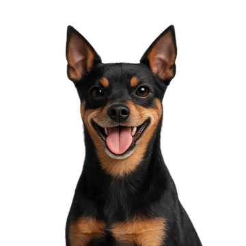 Miniature Pinscher dog breed with a happy expression on a png background