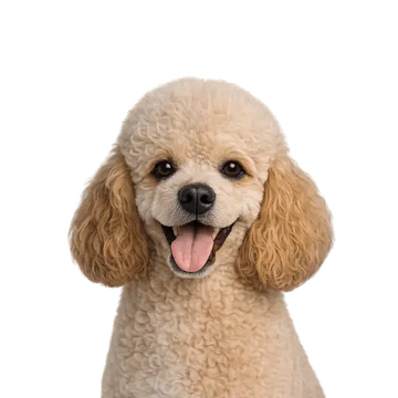 Beige miniature poodle with a happy expression on a png background