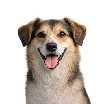 Mixed dog breed with a happy expression on a png background