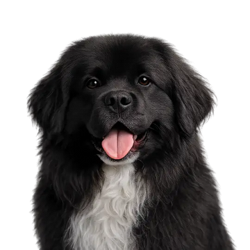 Black Newfoundland dog breed with a white chest on a png background