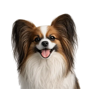 Papillon dog breed with long ears and a white muzzle on a png background