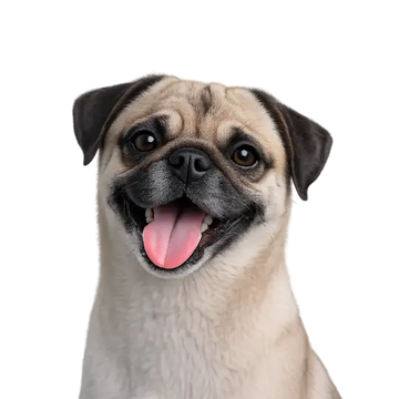 Pug dog breed with a happy expression on a png background