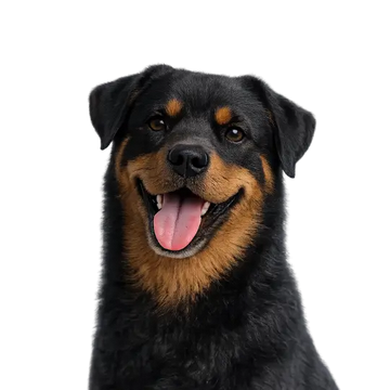 Rottweiler dog with a happy expression on a png background