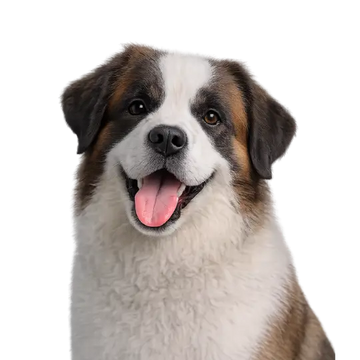 Saint Bernard dog breed with a happy expression on a png background