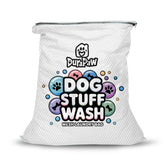 White mesh laundry bag with DuraPaw branding and Dog Stuff Wash text on a white background