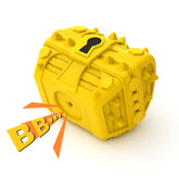 DuraPaw yellow toy locked treasure chest rubber dog squeaky toy with a keyhole on a white background