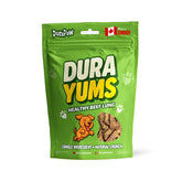 DuraPaw DuraYums Canadian Made healthy single ingredient beef lung pet dog treats in vibrant green resealable bag