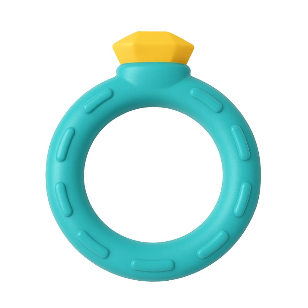 DuraPaw Teal diamond engagement ring dog chew toy with a yellow top on a white background