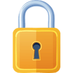 Cartoon style golden lock with keyhole on png background