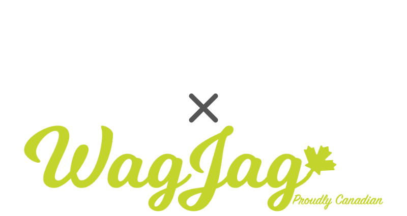Wag Jag logo with green text and a maple leaf on a white background