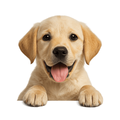 Happy puppy with paws up on a png background