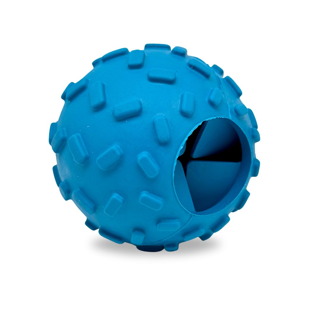 Blue Natural Rubber Dog Treat Dispensing Ball Toy