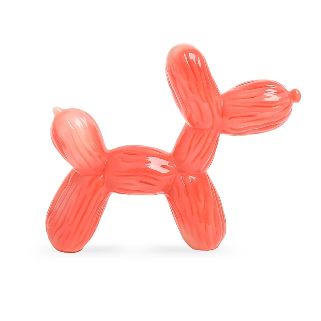 Light Pink shiny balloon dog-shaped chew toy with glossy surface, displayed on a plain white background