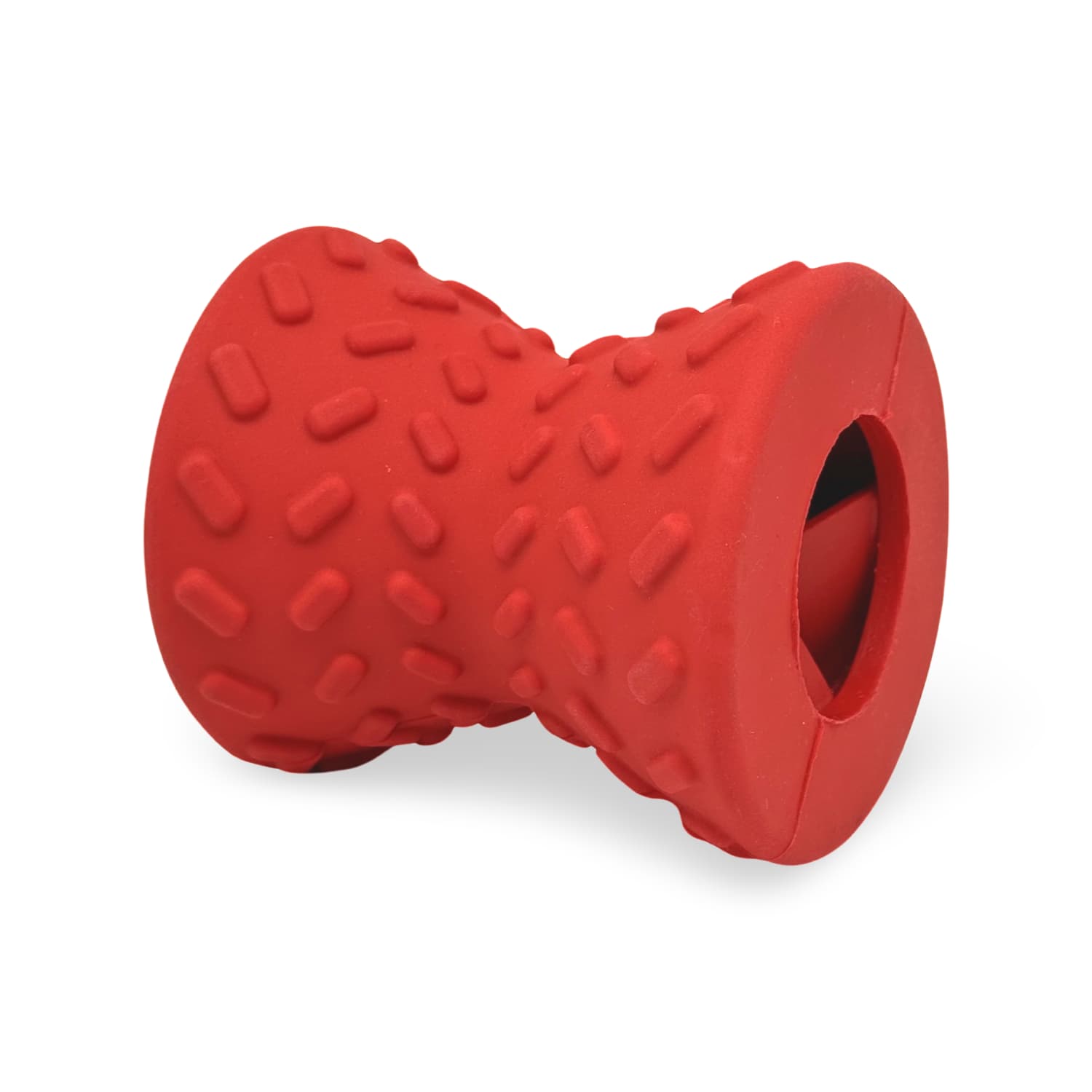 Red Rubber Two Way Dog Toy Treat Dispenser with Spiral Fins