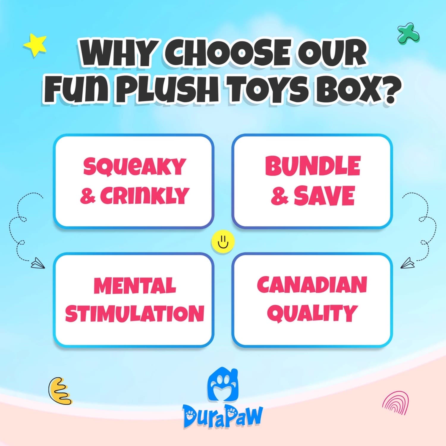 DuraPaw Soft Plush Dog Toy Surprise Box Benefits
