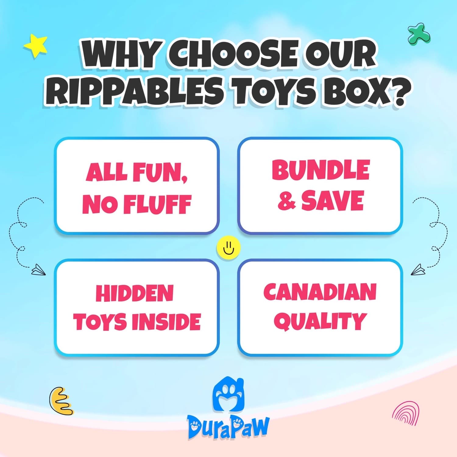 DuraPaw Rippables Dog Toy Bundle Box Benefits