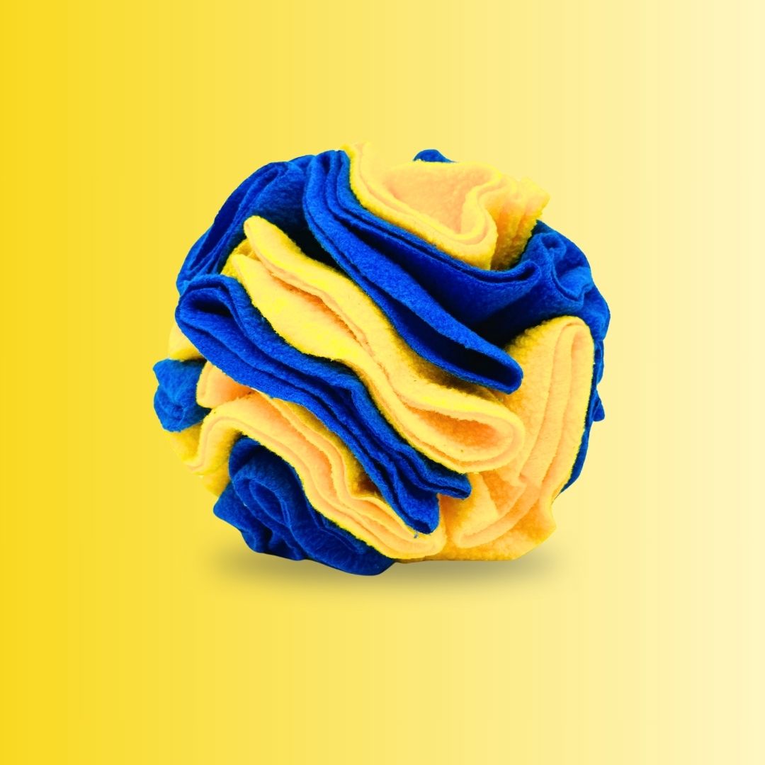Dog Snuffle Ball Yellow Blue Polar Fleece Fabric