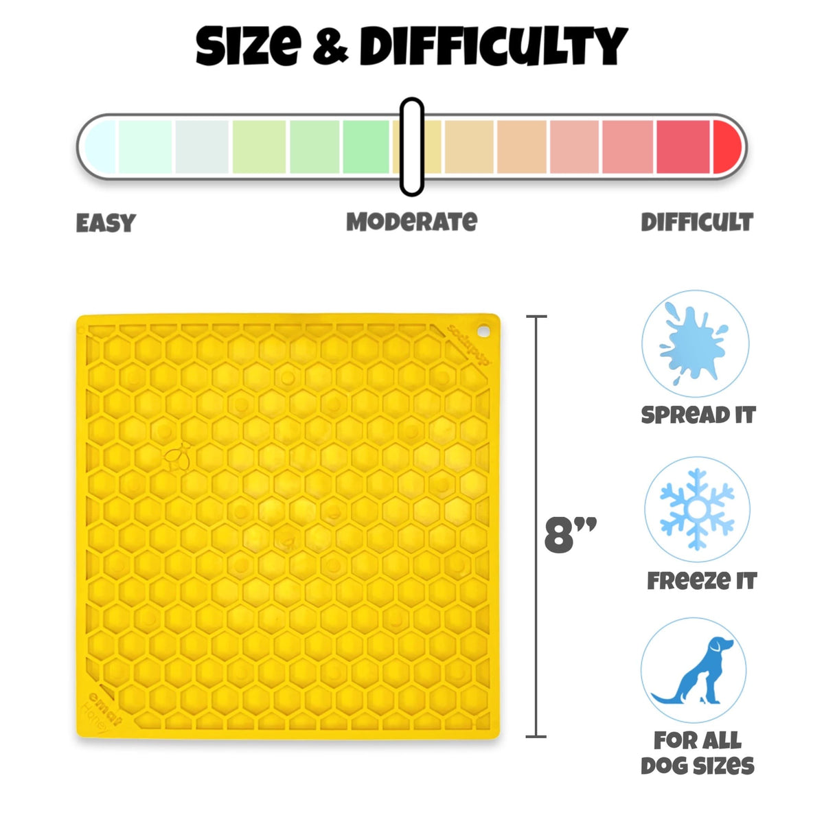 SodaPup Dog Lick Mat Size and Difficulty Chart