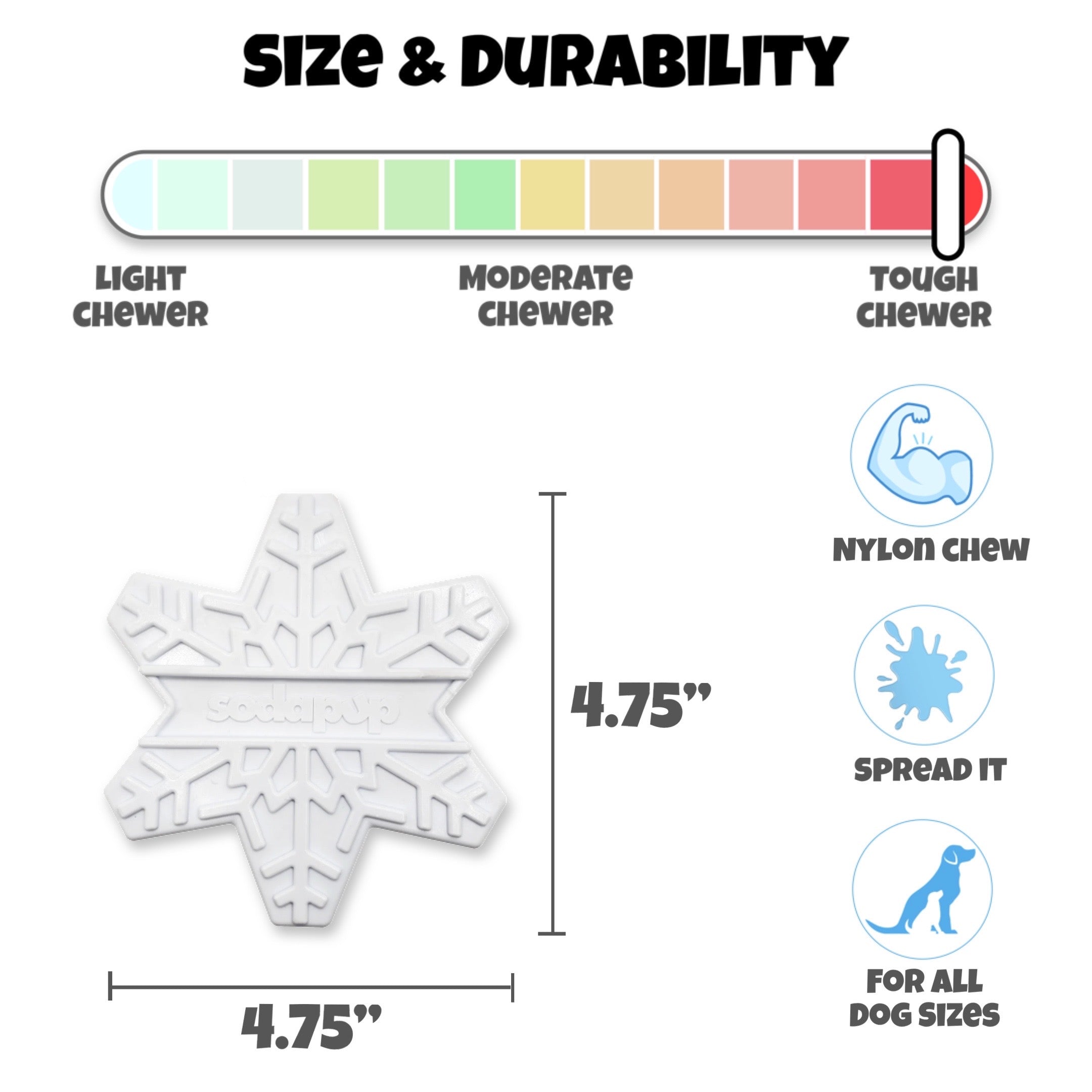 Nylon Dog Snowflake Chew Toy Size and Durability Chart