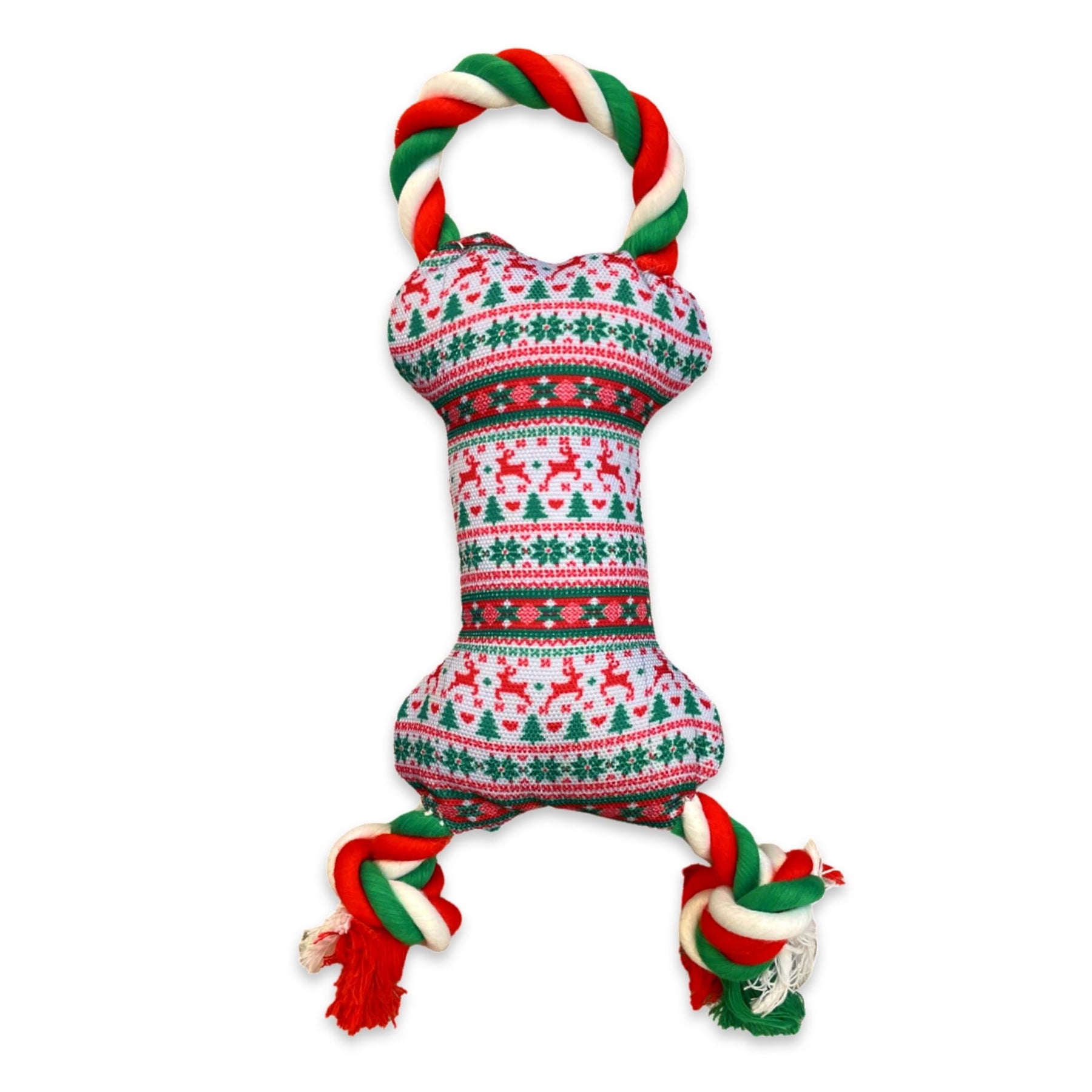 Multicolored Christmas Plush Dog Toy With Tug Rope