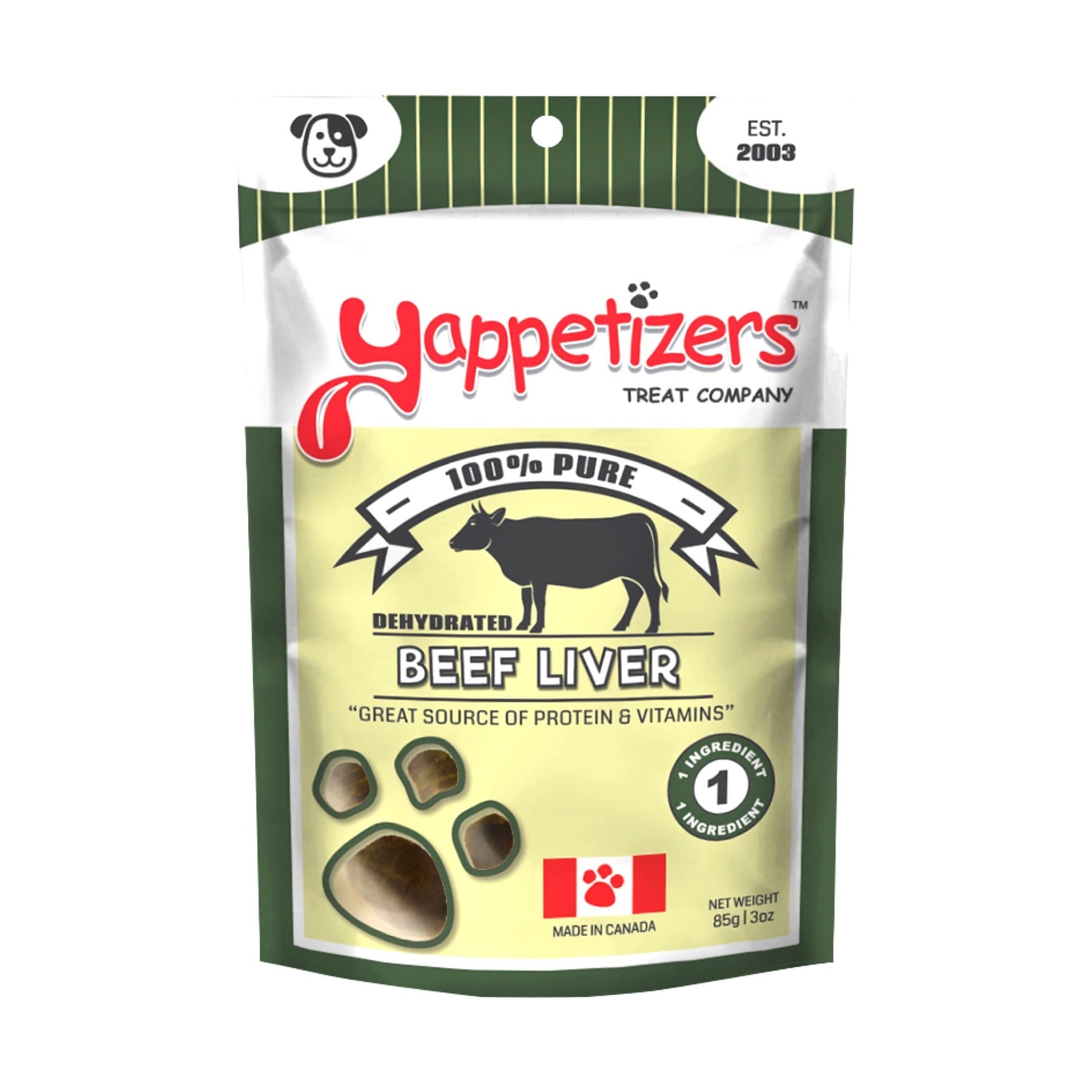 Yappetizers Dehydrated Beef Liver | Single Ingredient Dog Treats Canada